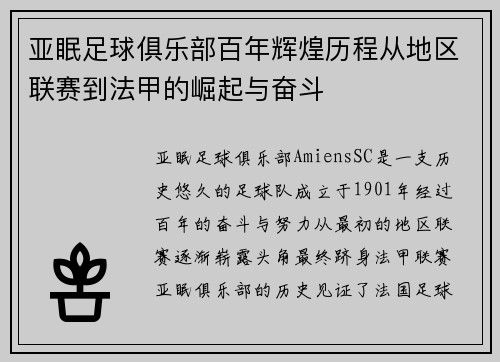 亚眠足球俱乐部百年辉煌历程从地区联赛到法甲的崛起与奋斗