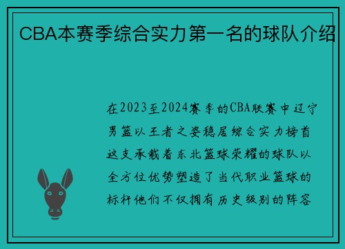 CBA本赛季综合实力第一名的球队介绍
